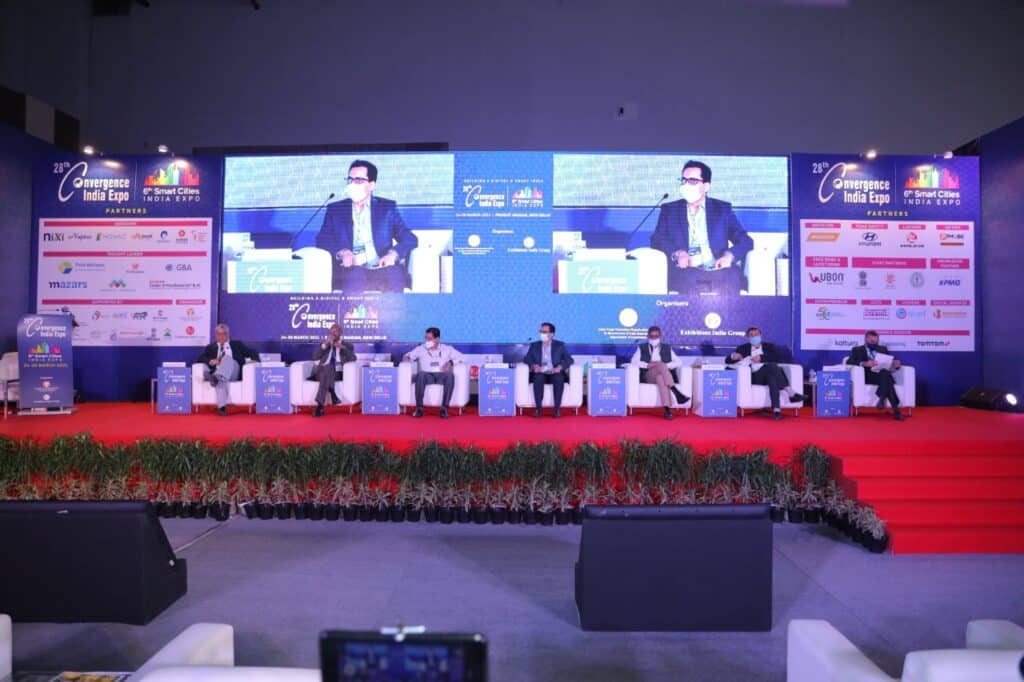Emerging Tech Summit held on Day 2 at the 28th Convergence India and the 6th Smart Cities India Expo 2021 at Pragati Maidan, New Delhi Emerging Tech Summit Panel at the expo L R