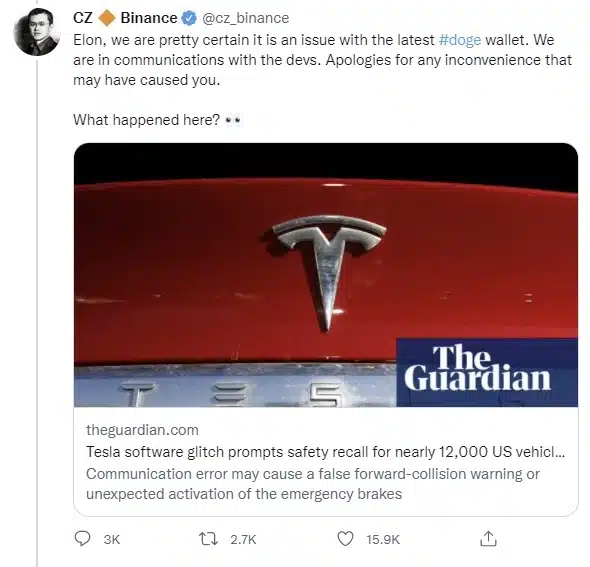 Elon Musk Questions Binance CEO CZ: "What's Going On With Your Doge Customers?" Amid Dogecoin Transaction Chaos Binance CEO Changpeng Zhao (CZ)