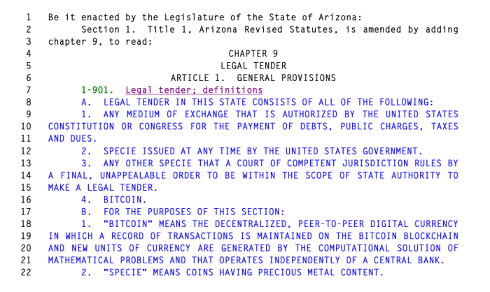 Arizona Eyes Bitcoin Legal Tender: Will the Grand Canyon State Embrace Crypto? Screenshot of the bill presented by Sen. Rogers. Source Arizona Legislature