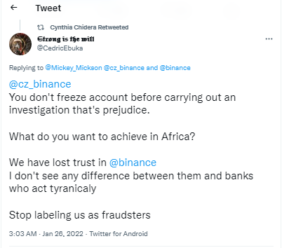 Binance Under Fire in Nigeria: Users Cry Foul Over Account Restrictions, Launch #Binancestopscamming Boycott Binance users expressing frustration