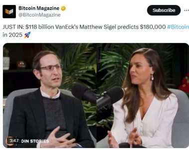 VanEck Executive Predicts Bitcoin to Hit $180K in 2025