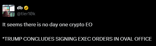 Trump Skips Cryptocurrency Executive Order on Inauguration Day