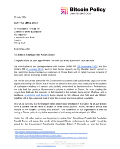 UK Bitcoin Lobby Group Warns Against Selling 61,000 BTC, Cites Trump & Global Crypto Momentum Bitcoin Policy's letter to the UK's chancellor and city minister