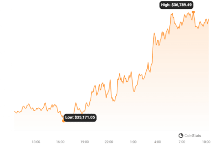 Bitcoin Soars to New 2023 High: $36,789! What's Driving the Rally? Bitcoin Price Chart 3