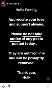 Hulk Hogan Denies Meme Coin Shilling Posts On X — ‘Not From Me’ Hulk Instagram Post