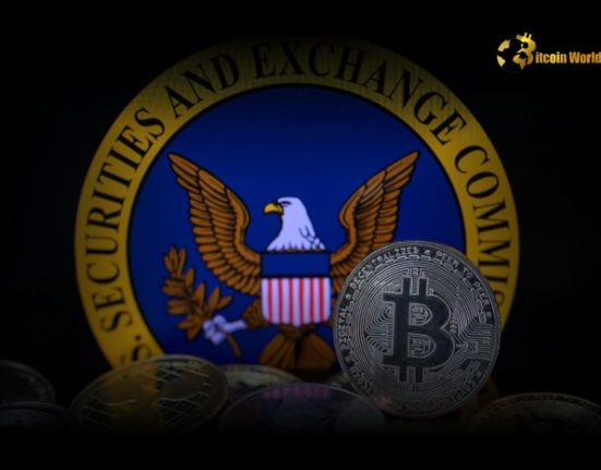 SEC building with a crypto regulatory shift headline.