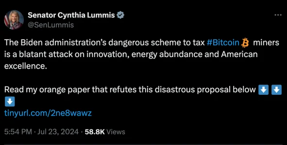 Cynthia Lummis Calls Biden's 30% Bitcoin Mining Tax 'Senseless' - Will It Cripple US Leadership? Senator Cynthia Lummis calls Bidens Bitcoin mining tax senseless