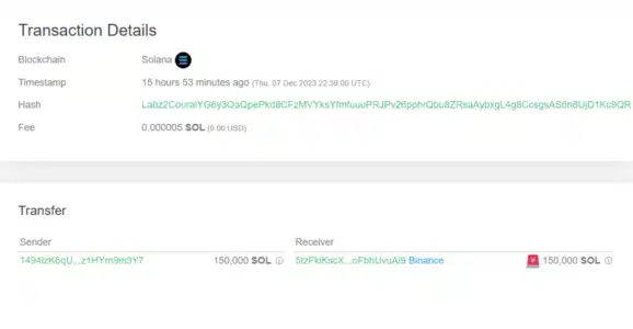 Solana (SOL) Price Surges 14%: Are Whale Deposits a Sign of Impending Sell-Off? Whale Transfer