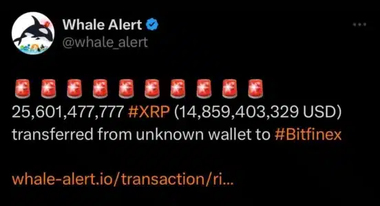 Bitfinex Deflects Massive XRP Exploit: How 'Partial Payments' Attack Was Thwarted Whale Alert tweet