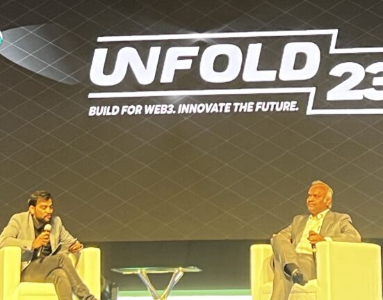 left to right Sumit Gupta co founder CoinDCX and Sh Priyank Kharge IT minister